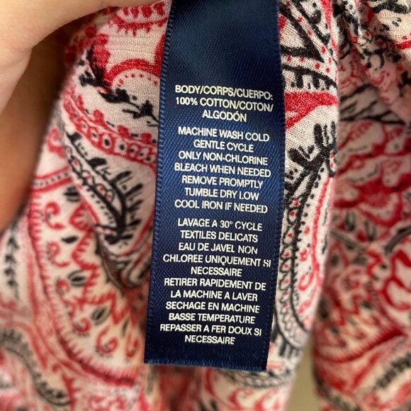 Chaps Womens Red Paisley Top X-Large 3/4 Sleeve Lightweight Cotton - Picture 4 of 6